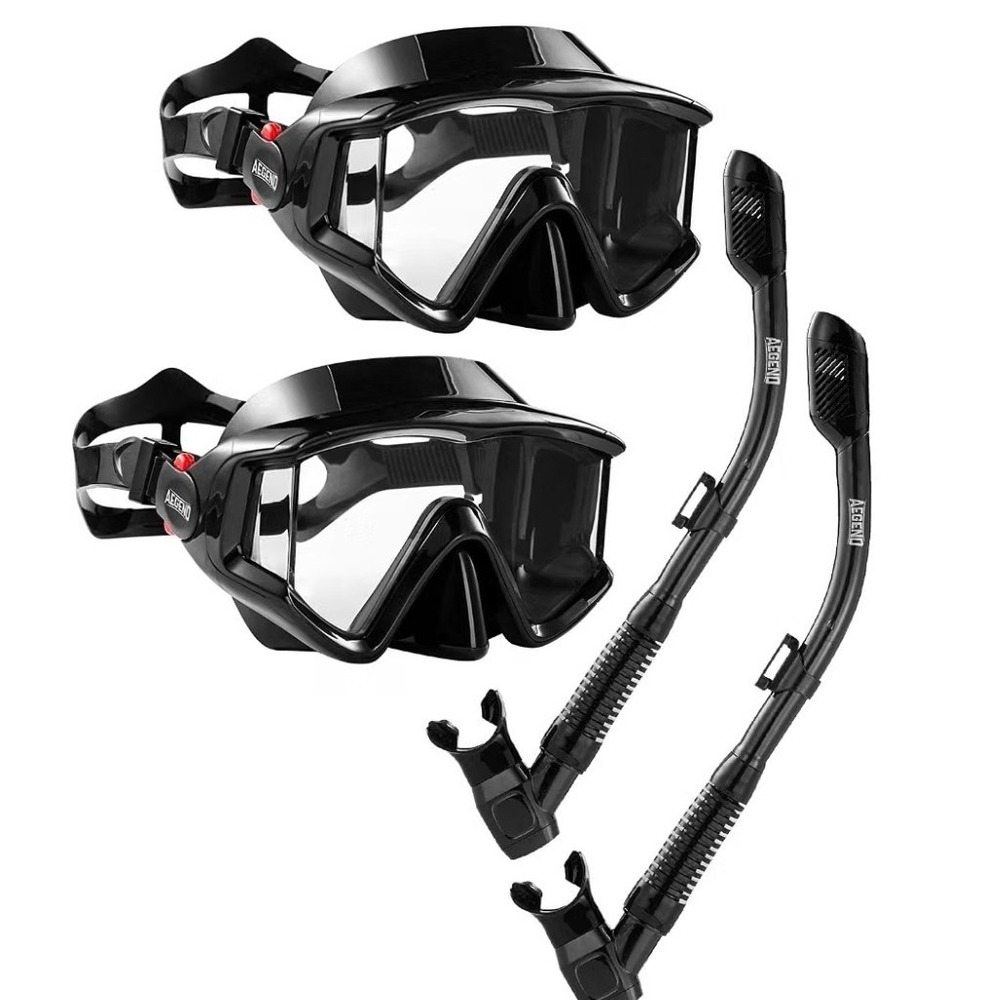 Aegend Snorkel Set 2 Pack Adult OS Black Anti-Fog Panoramic Dry Top 134 NWOT